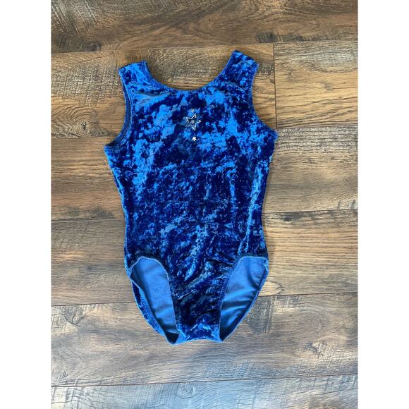 Girls Crushed Blue Velvet Sleeveless Leotard w/ Silver Shooting Star (CL/10-12) - Picture 1 of 3